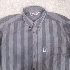 Vintage Brittania Shirt Mens Medium Gray Striped Long Sleeve Button Down‎ Crest